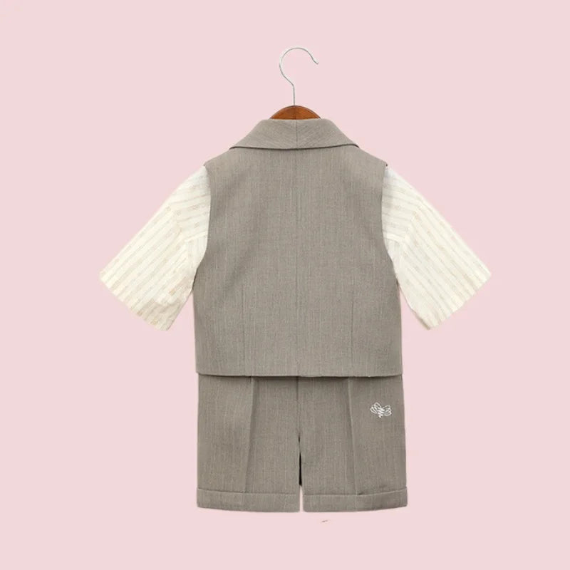 Boys' Summer British Style Suit Vest Set Flower Boy First Birthday Outfit Boys' Children's Day Host Piano Performance Costume