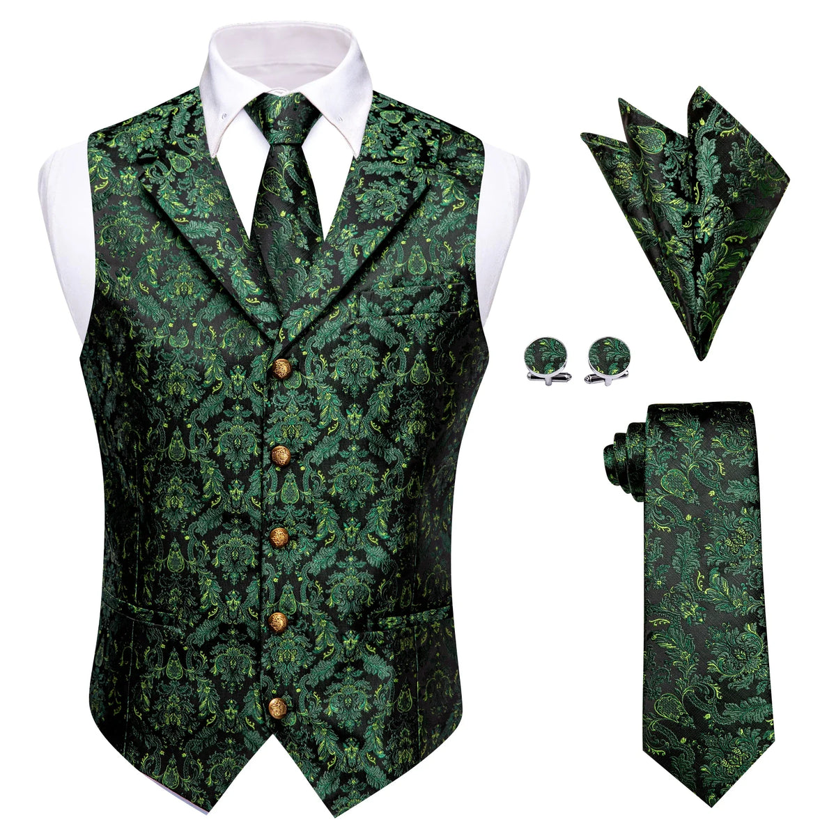Men's Paisley Floral Vest Suit Set for Weddings & Parties – Multi-Color