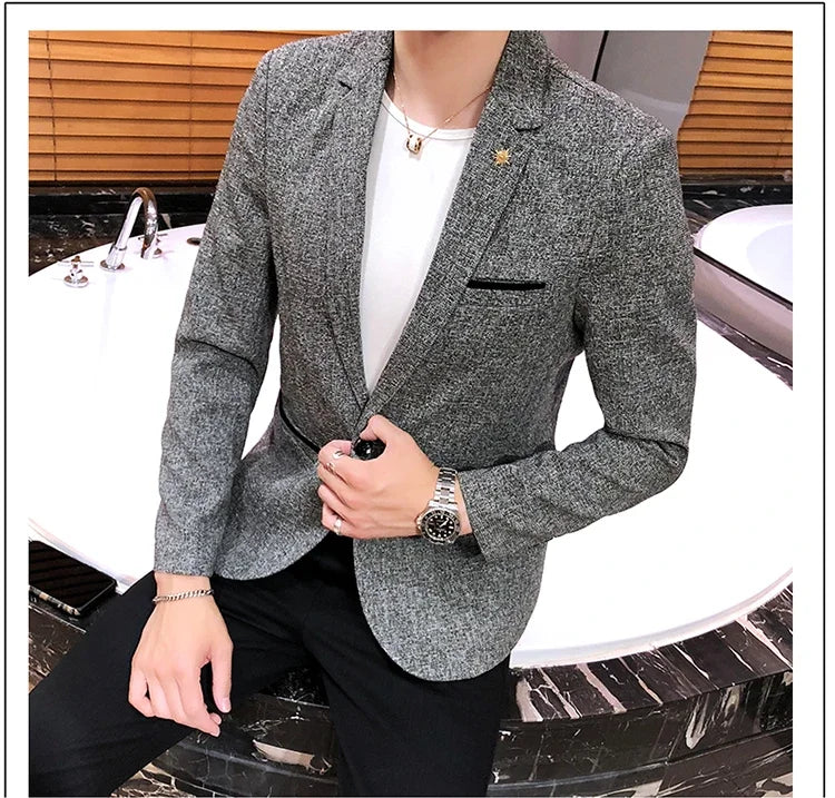 Solid Color Men's Fashion Casual Outdoor Gentleman Business Wedding Trend Slim-fit Formal Dress British Style Wedding Blazer