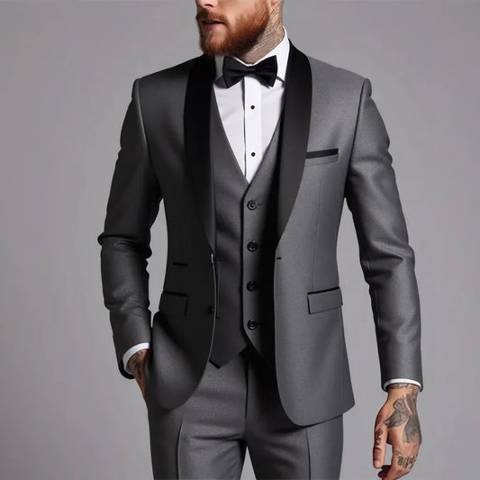Men's 3 Piece Slim Fit Wedding Suit Set – Smart Casual Single Breasted Formal Wear