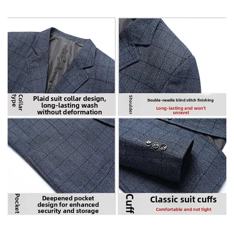Blazer Men Business Gentleman Wedding Fashionable Checkered Best Gentlemanly Slimming and Casual Middle-aged and Elderly Blazer