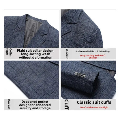 Blazer Men Business Gentleman Wedding Fashionable Checkered Best Gentlemanly Slimming and Casual Middle-aged and Elderly Blazer