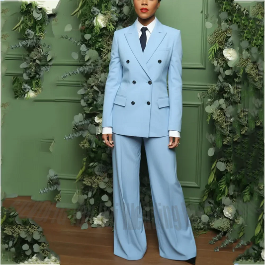 Chic Peaked Lapel Women Suit Modern Regular Fitted Double Breasted Blazer Set Two Pieces Elegant Lady Smart Casual Daily Outfit