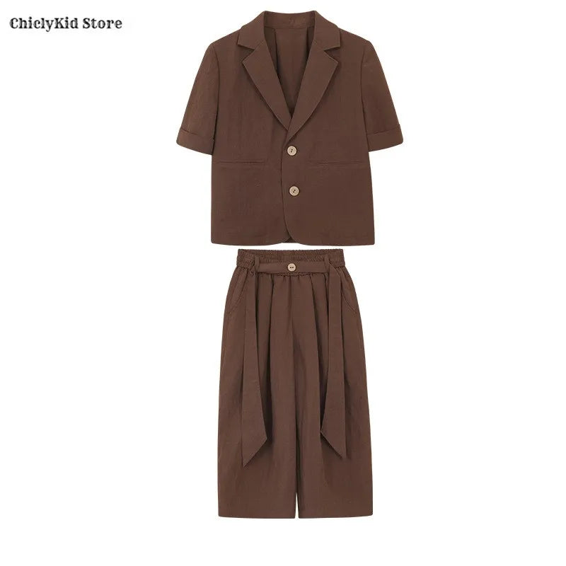 Boys Solid Short Sleeves Blazer Jack Vest Pants Children Suit Waistcoat Wedding Clothes Sets Toddler Formal Dress Kids Tuxedos