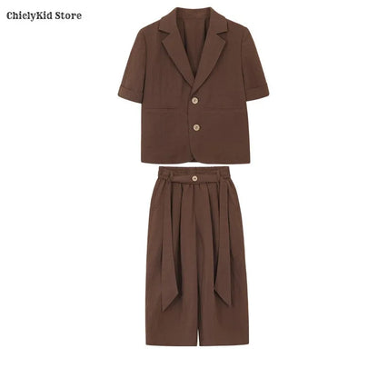 Boys Solid Short Sleeves Blazer Jack Vest Pants Children Suit Waistcoat Wedding Clothes Sets Toddler Formal Dress Kids Tuxedos