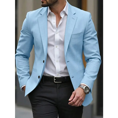 Man Blazer Korean Slim Simple Solid Color Turn Down Collar Male Suit Outerwear Business Casual Long Sleeeve Men Coat