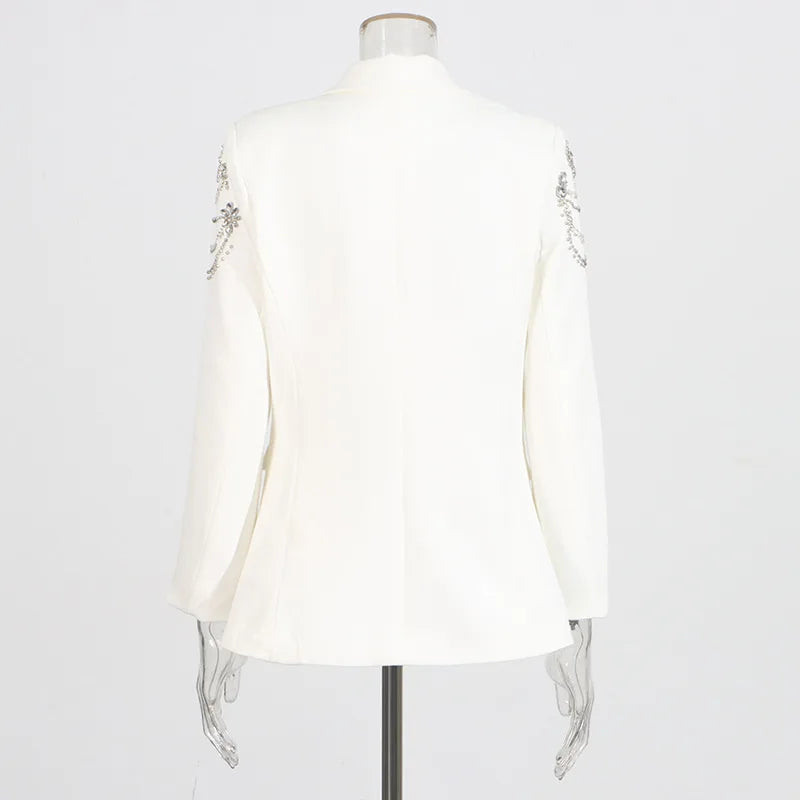 Autumn New Women Stylish Blazer Heavy Craft Beaded Studded Diamonds Single Breasted Elegant Temperament Fashion Coat HK9958
