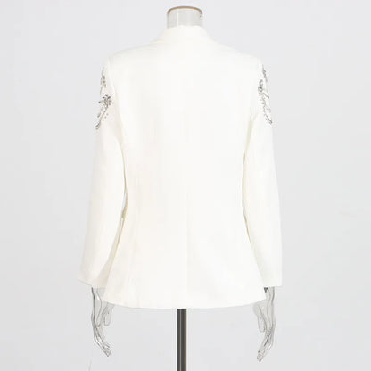 Autumn New Women Stylish Blazer Heavy Craft Beaded Studded Diamonds Single Breasted Elegant Temperament Fashion Coat HK9958