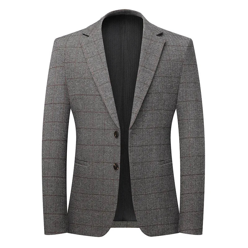 KIDWHXR Spring Autumn Men Suit Coat Retro Plaid Business Casual Male Blazer Non-ironing Single-breasted Versatile Man Outerwear