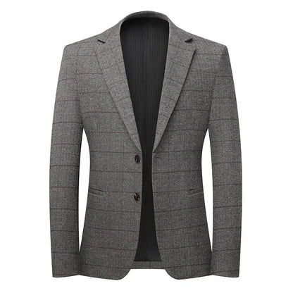 KIDWHXR Spring Autumn Men Suit Coat Retro Plaid Business Casual Male Blazer Non-ironing Single-breasted Versatile Man Outerwear