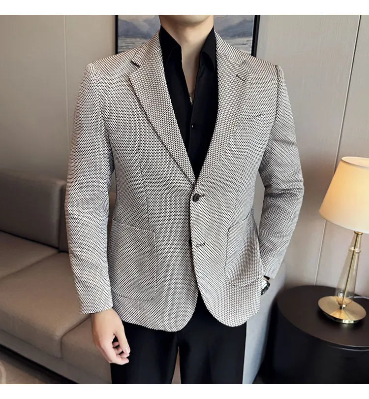 New Lmitation Linen Woven Slim Fit Suit Jacket Men Fashion Casual Business Blazers Wedding Social Party Dress Coats 4XL-M