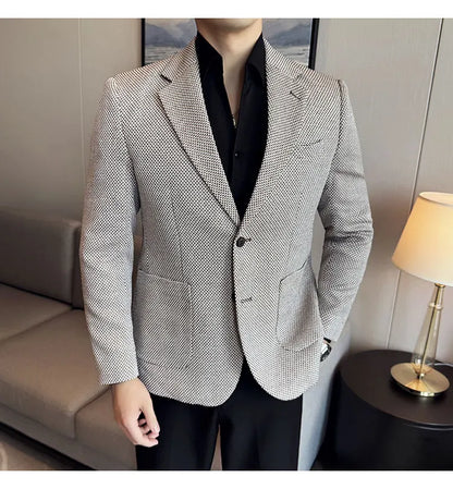New Lmitation Linen Woven Slim Fit Suit Jacket Men Fashion Casual Business Blazers Wedding Social Party Dress Coats 4XL-M