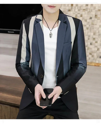 Blazer Men's Fashion Business Gentleman Slim-fit Stripes British Style Outdoor Performance Trend Wedding Banquet Casual Blazer