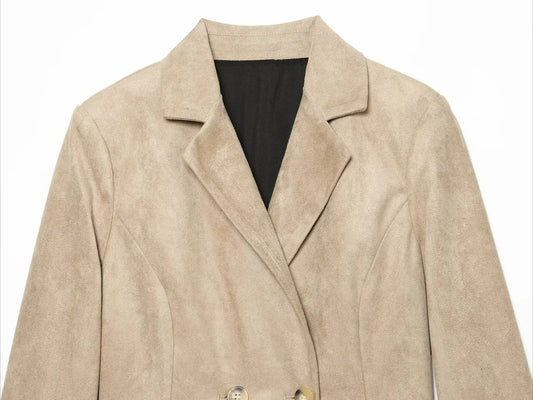 Women Commute Double Breasted Suit Blazer Casual Faux Suede Slim Blazer New 2026 Fall Winter Trendy Elegant Retro Blazer