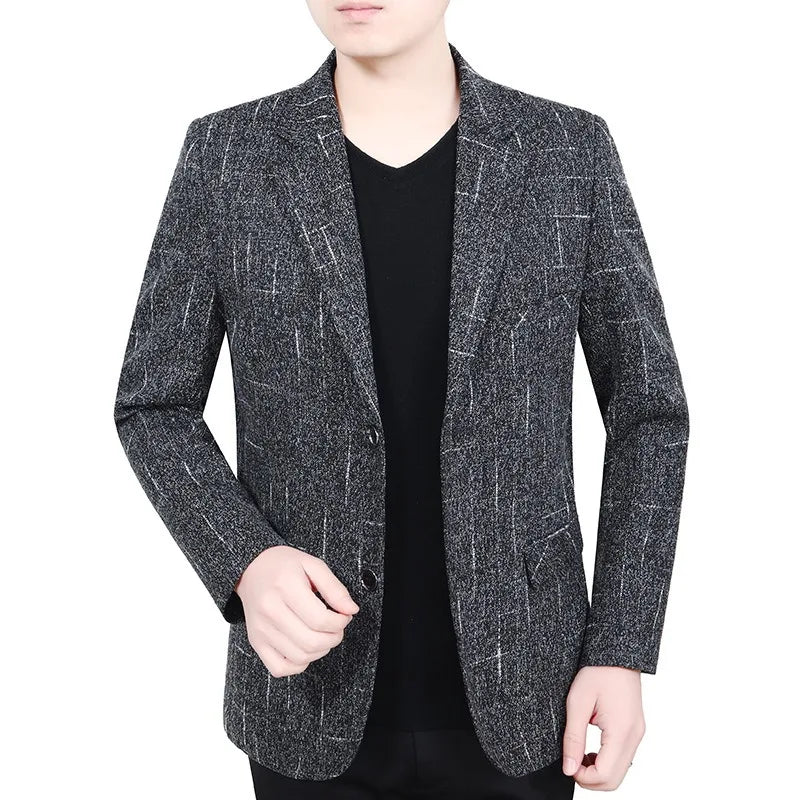 KIDWHXR Men Blazer Retro Striped Turn Down Collar Single-breasted Male Outerwear Long Sleeve Breathable Casual Man Suit Coat