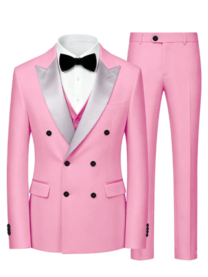 Men's Double Breasted 3 Piece Suit – Slim Fit Tuxedo Set for Weddings & Formal Events