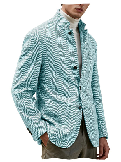 Men's Herringbone Tweed Stand Collar Blazer  Notch Lapel Slim Fit Wool Blend Sport Coat Business Casual Wedding Prom Man Jackets