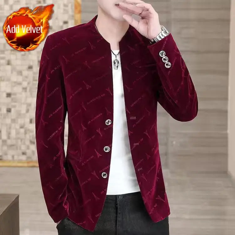 Slim Fit Velvet Man Suits and Blazers Single Models Clothing Korean Style Clothes Gentleman Elegant Jacket for Men New in Coats