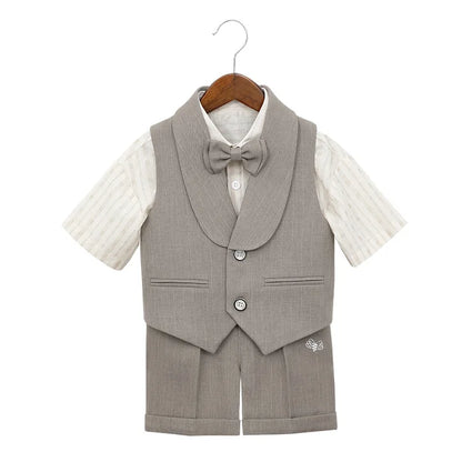 Boys' Summer British Style Suit Vest Set Flower Boy First Birthday Outfit Boys' Children's Day Host Piano Performance Costume