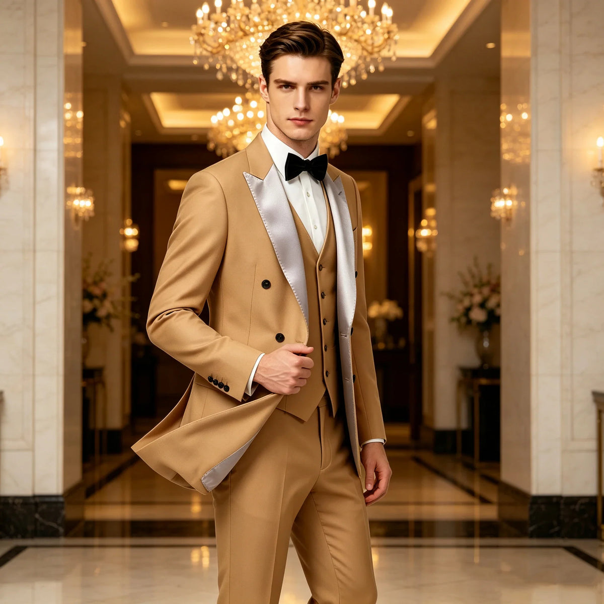 Men's Double Breasted 3 Piece Suit – Slim Fit Tuxedo Set for Weddings & Formal Events