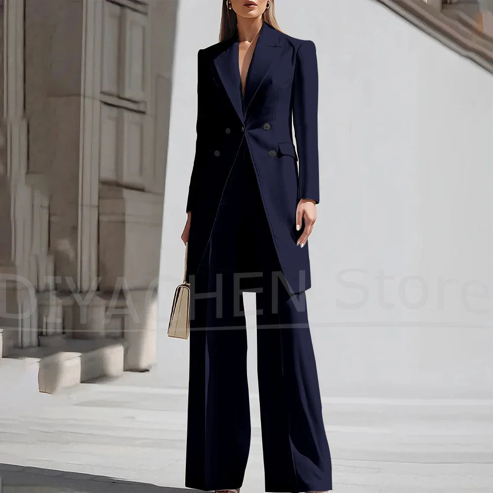 Luxury Women Pants Sets 2 Piece Chic Peak Lapel Double Breasted Outfit Fashion Elegant Daily Casual Party Office Lady Suits