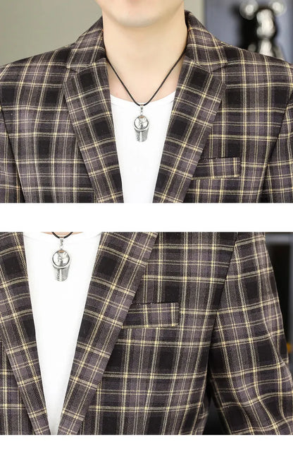 2026 Blazer Outdoor Men's Checked Fashion Business Trend Wedding Slimming Gentleman Casual Korean Travel High Formal Wear Blazer