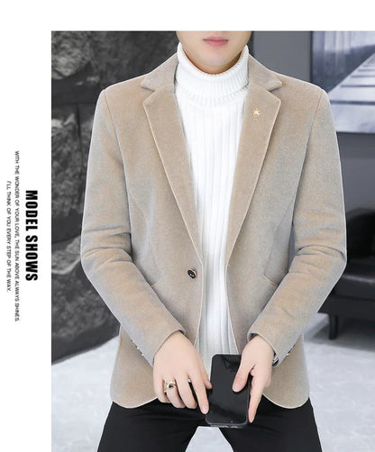 2025 Autumn Suit Men's Fashion Handsome Trend All Matching Woolen Youth Slim Small Suit Dress Single West Coat Coat  M-4XL