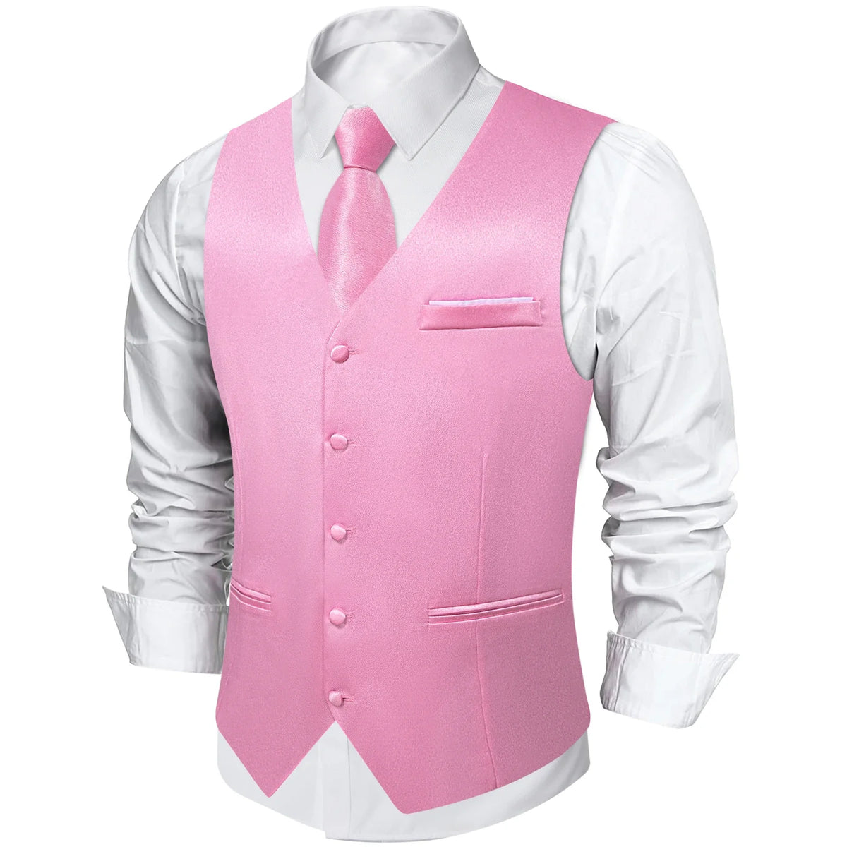 Men's Satin Suit Vest Set with Tie Handkerchief and Cufflinks for Wedding and Prom