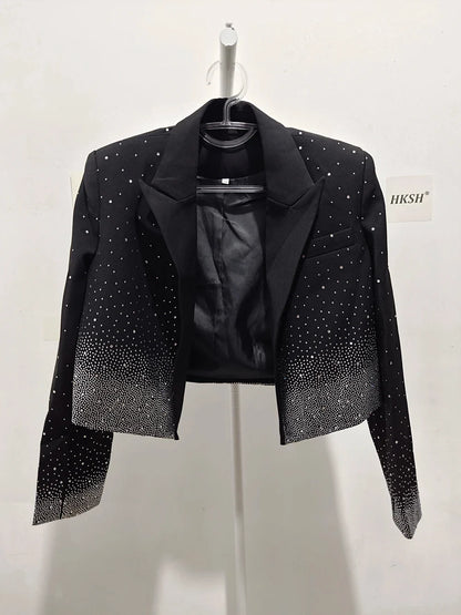 Spring Autumn New Women Niche Design Streetwear Stylish Blazer Fashion Decorated Diamonds Versatile Slimming Jackets HK9494