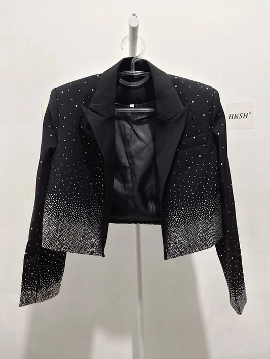 Spring Autumn New Women Niche Design Streetwear Stylish Blazer Fashion Decorated Diamonds Versatile Slimming Jackets HK9494