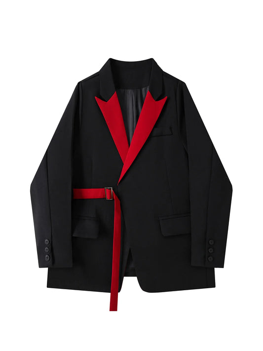 Women Black Gothic Patchwork Blazer Jacket Y2k 2000s Vintage Suit Coat Long Sleeve Single Breasted Oversize Outerwear Autum 2025