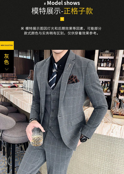 Men's 3-Piece Formal Suit Slim Fit Blazer Vest Pants for Wedding Business Smart Casual