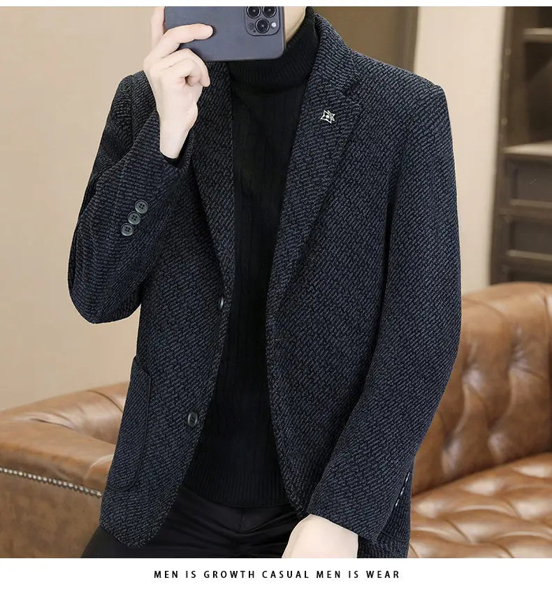 Middle-aged and young business suits, golden mink fleece casual Chenille woolen jackets for men in autumn and winter, with added