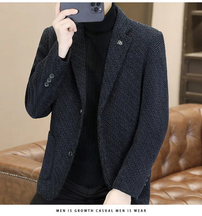 Middle-aged and young business suits, golden mink fleece casual Chenille woolen jackets for men in autumn and winter, with added