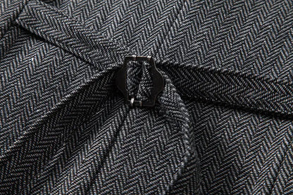 Men's Triple-Breasted Herringbone Tweed Vest – Retro Fake Two-Piece Waistcoat for Weddings & Smart-Casual Occasions