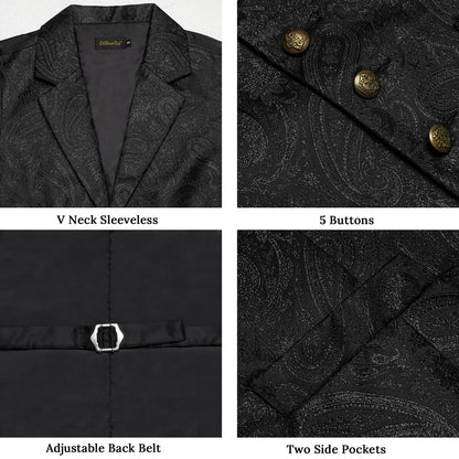 Men's Paisley Suit Vest Set with Tie, Pocket Square & Cufflinks for Wedding & Formal Events