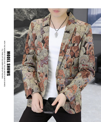 Blazer New Men's Fashionable Casual Business Gentleman Outdoor Trendy Print Banquet Versatile and Slimming Korean Version Blazer