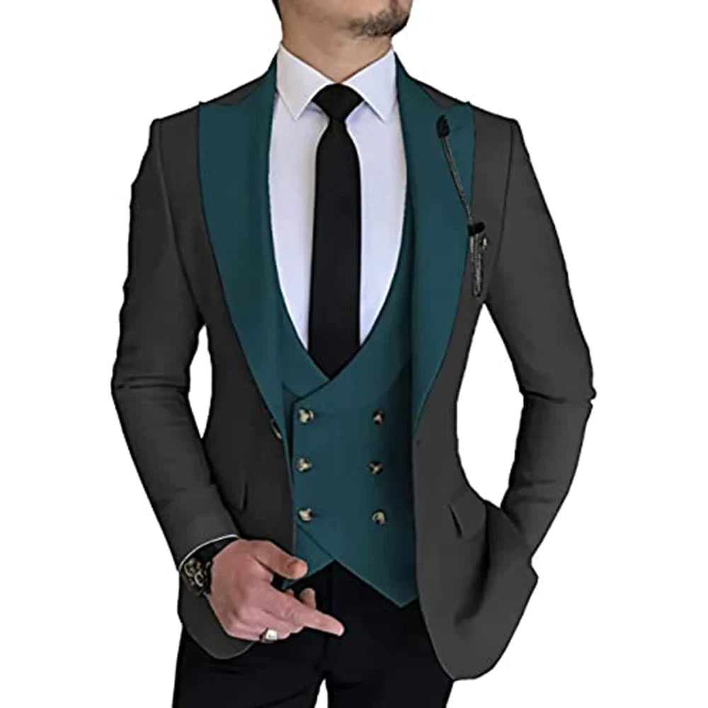 Groom suits Wear Party Wedding and Business Prom suits Slim Fit Peak Lapel Suit 3 Piece (Jacket +Vest+ Pants) Costume Homme