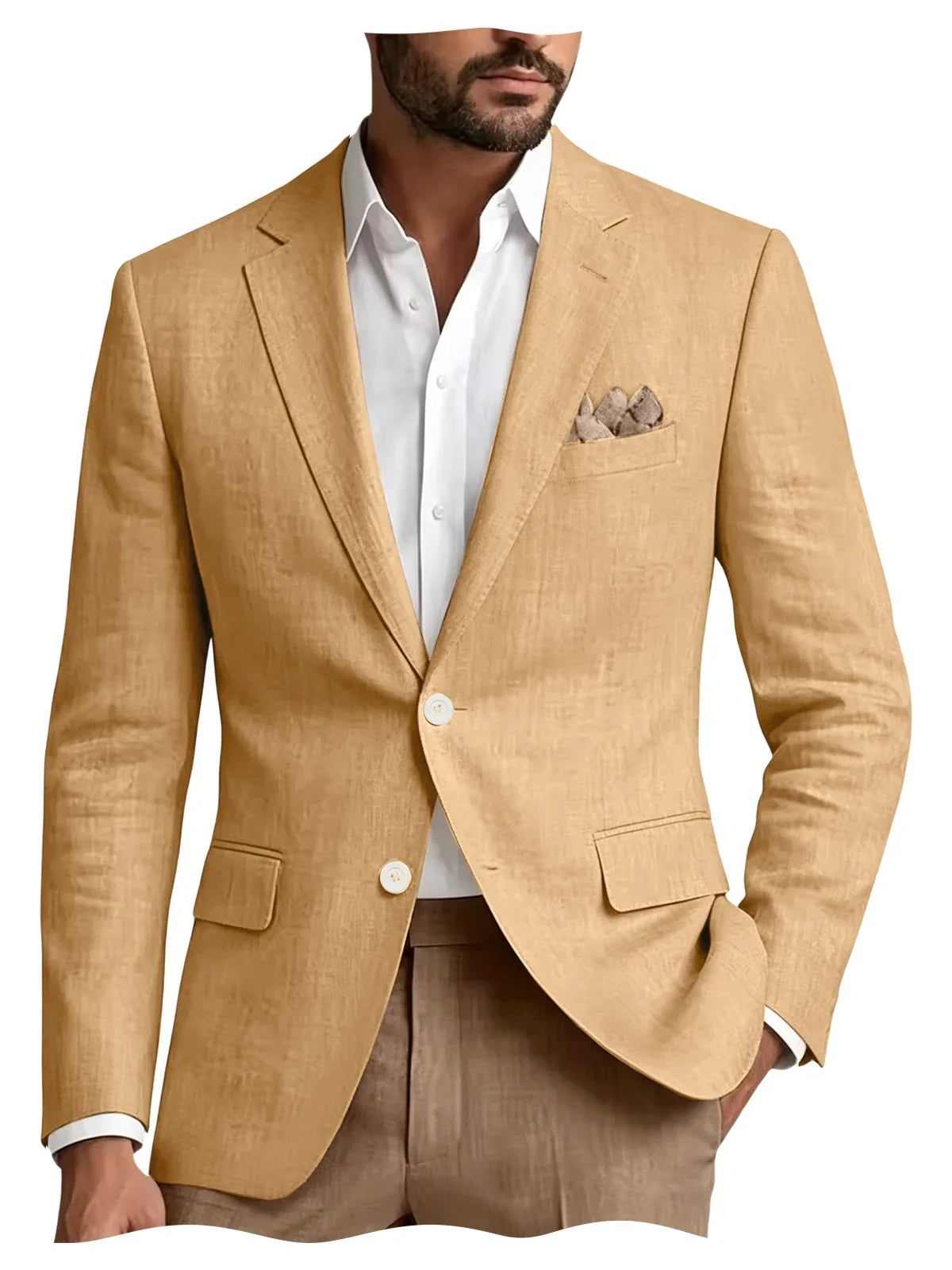 Men's Linen Blazer Notch Lapel 2 Buttons Slim Fit Casual Sport Jacket Lightweight Breathable Summer Business Wedding Daily Wear