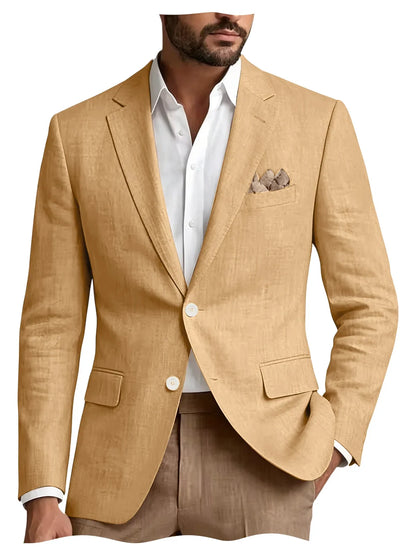 Men's Linen Blazer Notch Lapel 2 Buttons Slim Fit Casual Sport Jacket Lightweight Breathable Summer Business Wedding Daily Wear