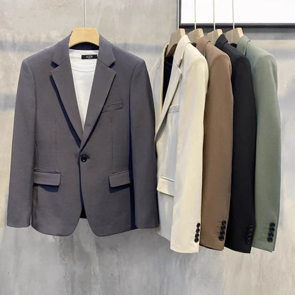 Men's Loose HK Style Plaid Blazer Wrinkle-Free Spring Autumn Casual Jacket