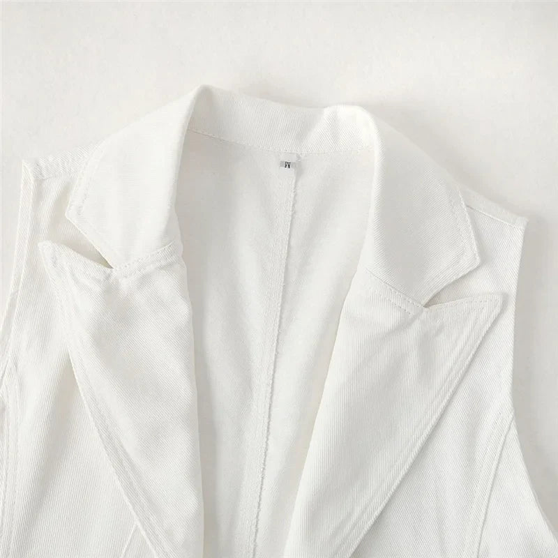 New White Denim Vest Women Waistcoat Slim Short Cowboy Sleeveless Jacket Casual Jeans Vests Female Outerwear Chaleco Mujer