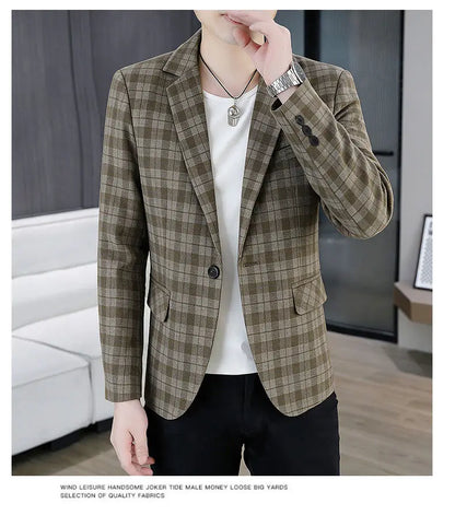 Men's Smart Casual Plaid Blazer – Single Breasted, Slim Fit, Spring Autumn