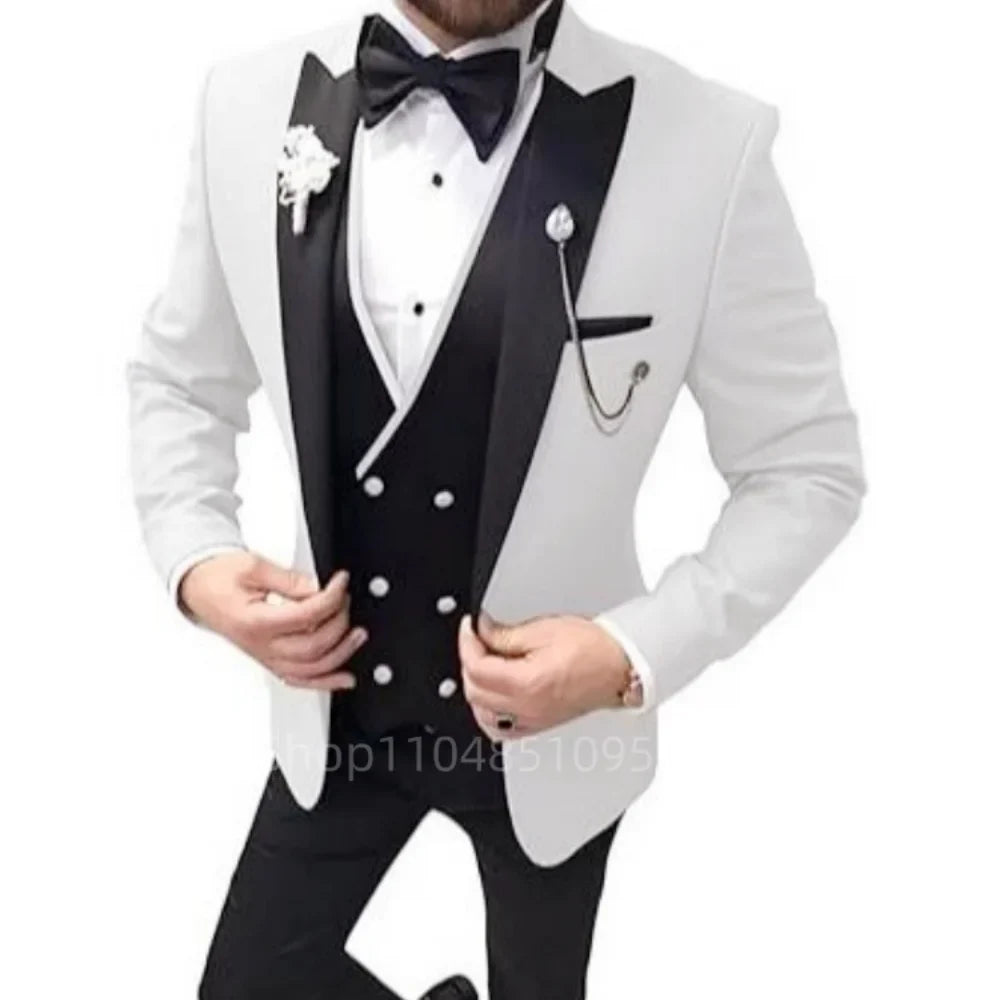 Men's 3-Piece Double Breasted Suit – Peak Lapel Tuxedo Jacket, Vest & Pants for Weddings & Formal Events