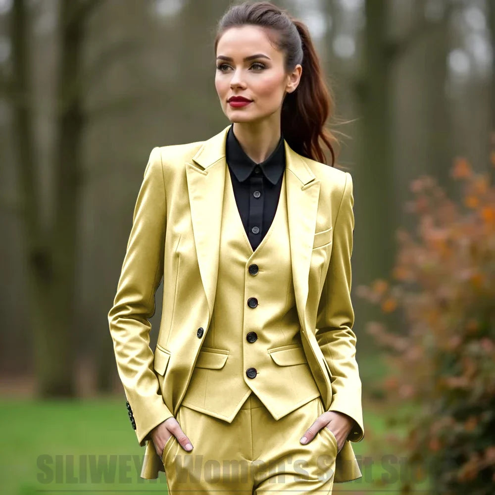Women 3 Piece Suit Set Blazer Vest Pants Slim Fit Office Business Party Formal Attire Customizable Size for Ladies