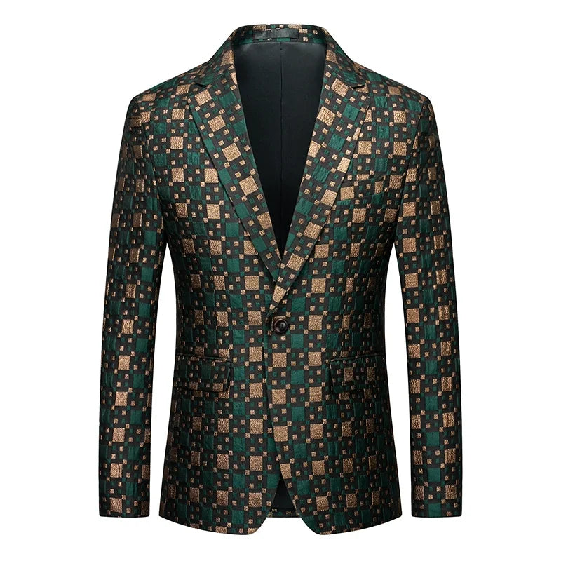 Men's Jacquard Blazer Slim Fit Single Breasted Smart Casual & Formal Wedding Jacket