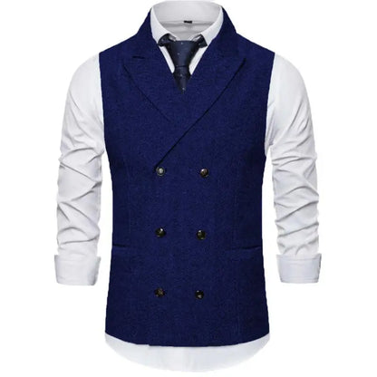Men's Vest Double Breasted Herringbone Waistcoat for Weddings & Business Formal