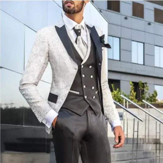 High Quality Custom Made Men Suits Groom Wear Wedding Tuxedos Three Pieces (Jacket+Vest+Pants) Formal Prom Best Men Blazer