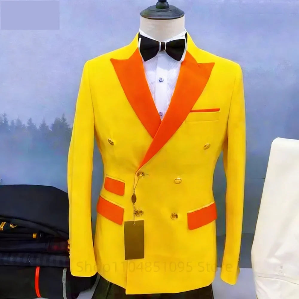 Men's 2-Piece Double Breasted Suit Set – Peak Lapel Blazer with Pants for Weddings & Formal Occasions
