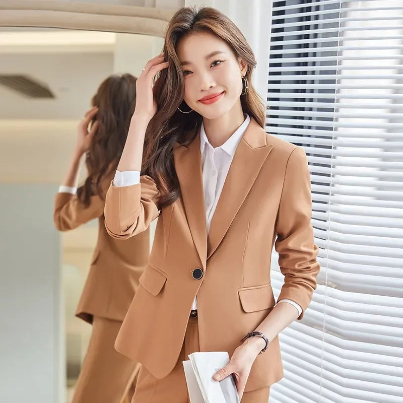 2025 Fashion Black Women Pant Suit 2 Piece Set Office Ladies Female Business Work Wear Formal Blazer Jacket And Trouser